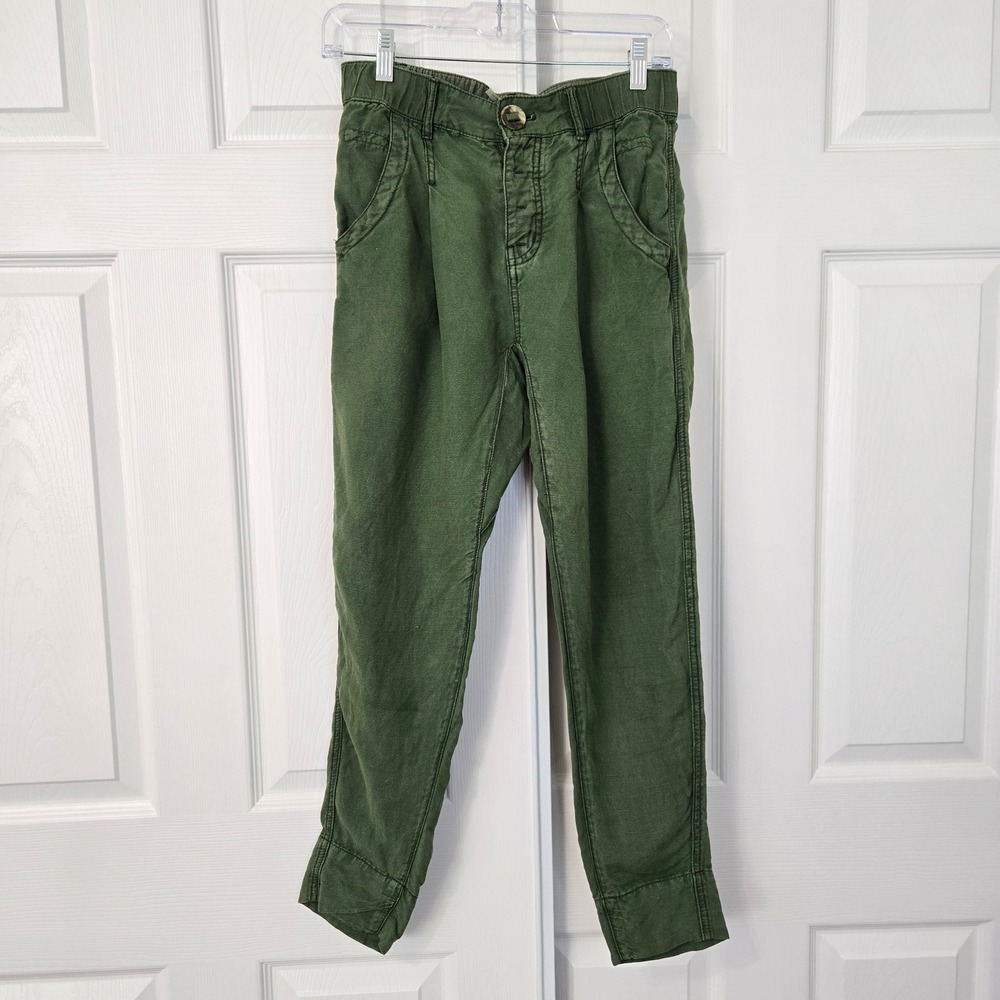 Free People Olive Green Cotton Linen Utility Tapered Pants Button Fly Size‎ 0